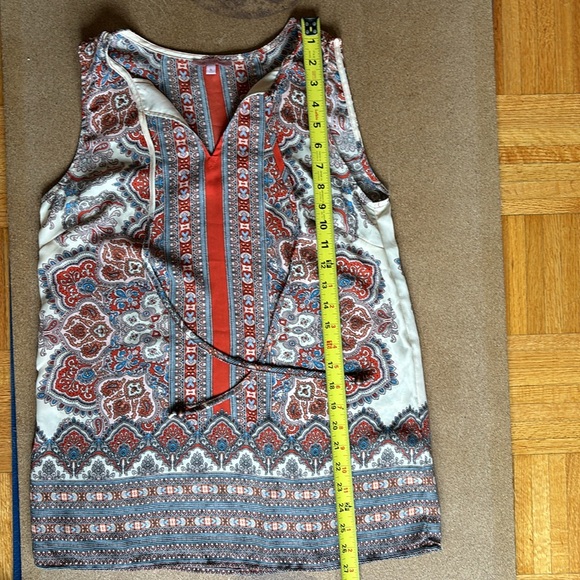 Funky boho tunic. Hues of cream, peach, orange, turquoise and pink.   Small sz. - Picture 3 of 7